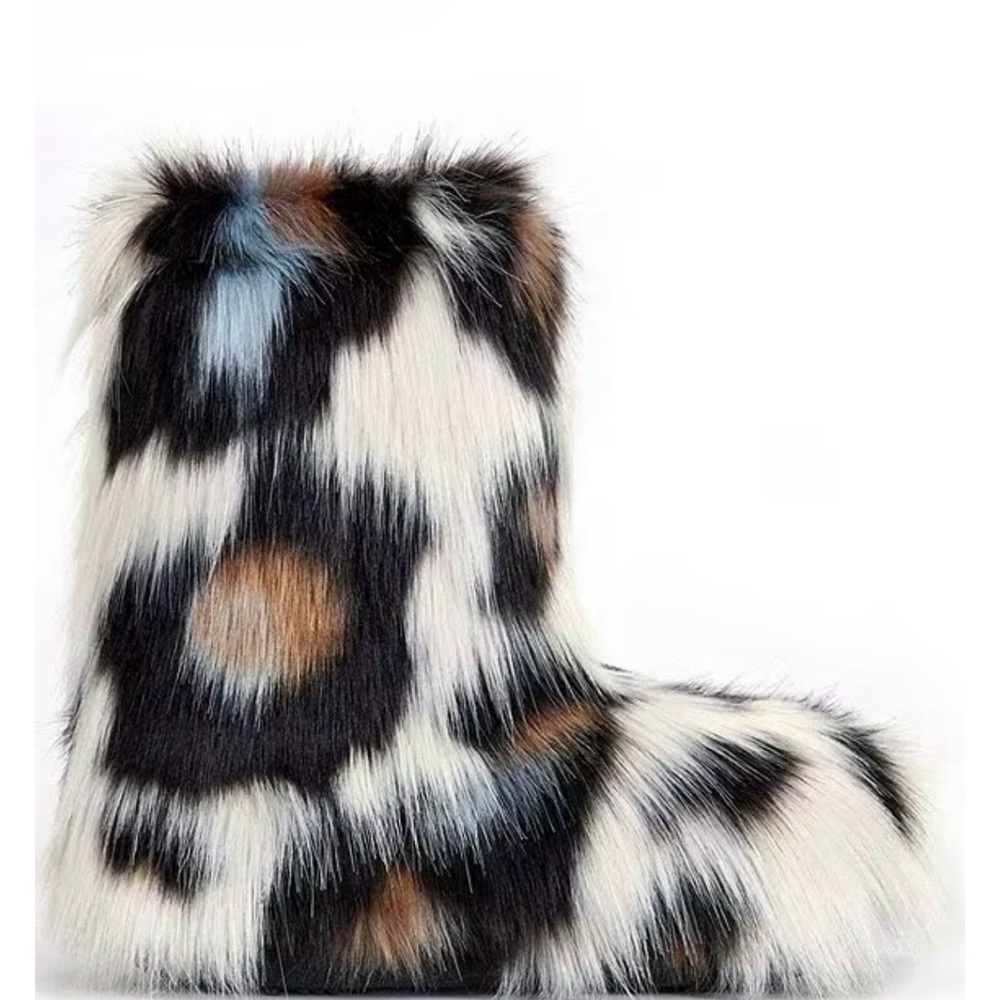 Faux Fur Ankle Booties - Multicolor